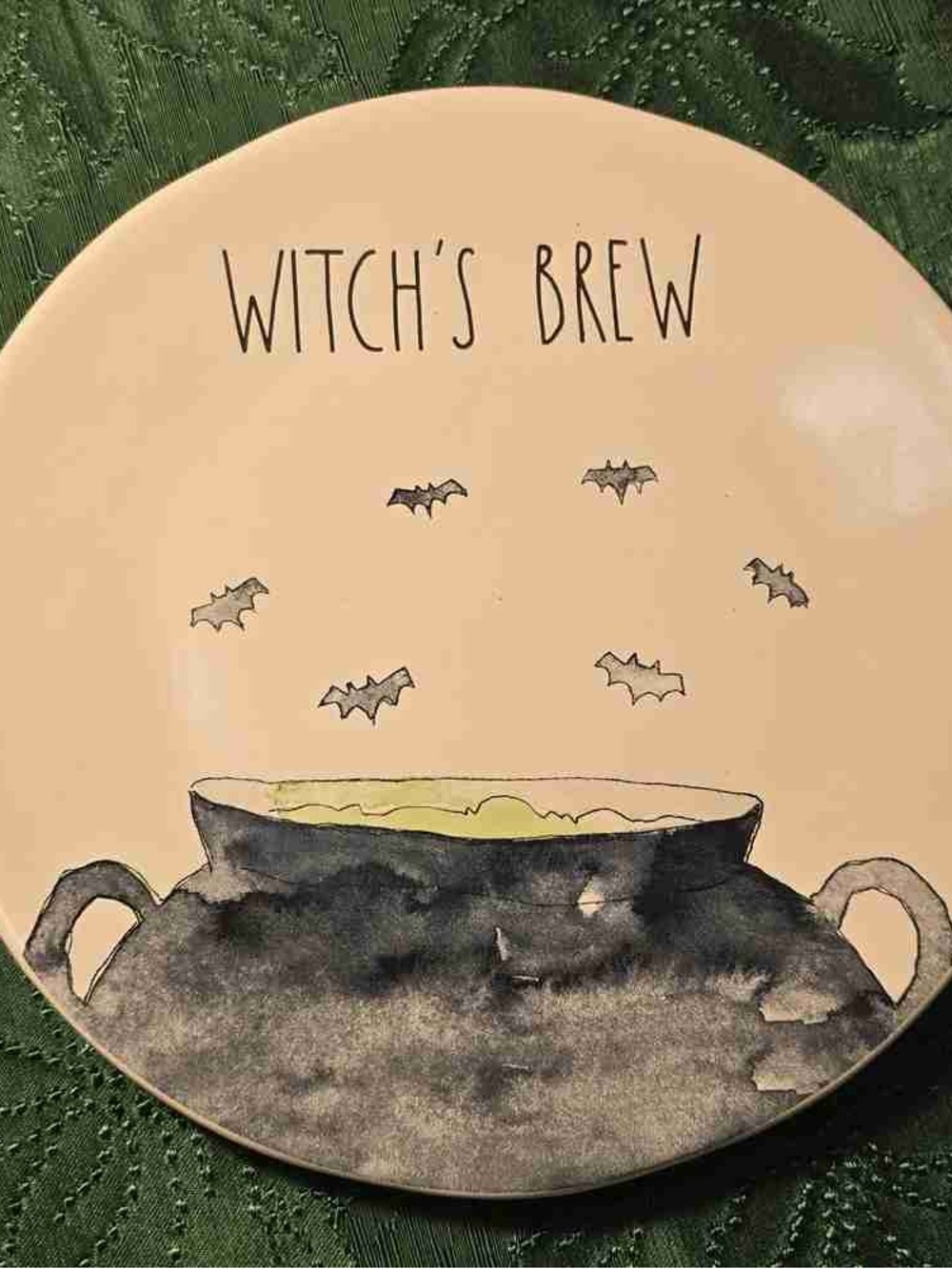 Halloween Decorative Plate - Peach Background with Black Cauldron